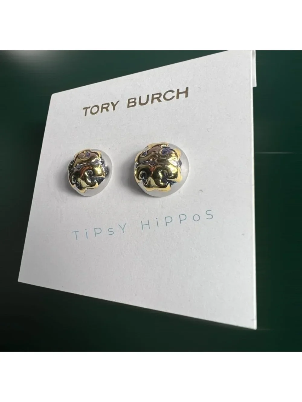 NEW!  Tory Burch Silver and Gold Logo Stud Earrings